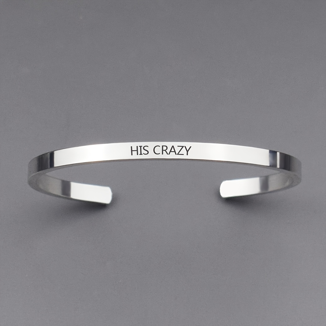 Unisex HIS CRAZY Engraved Stainless Steel Cuff Bracelet